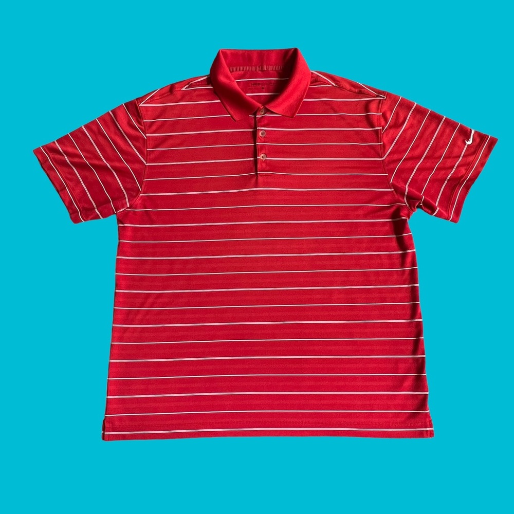 Nike Golf Polo Shirt Performance Dri-Fit Red White Striped Men Size Large